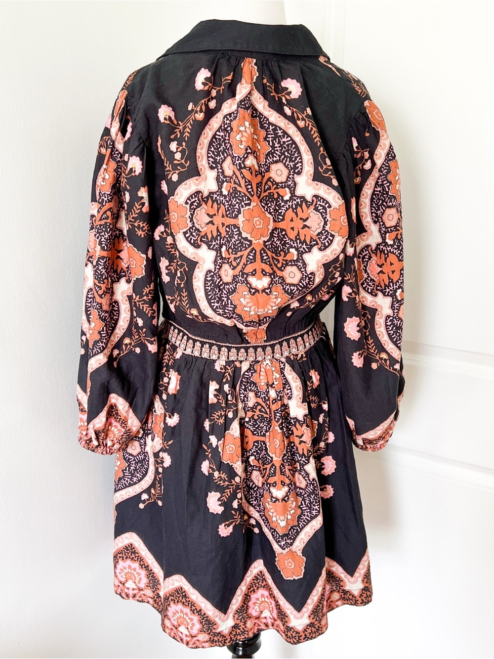 Cleobella Black Floral Button-Front Dress with Orange and Pink Accents - Medium - Picture 5 of 6